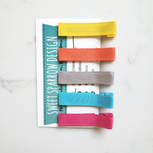 Grosgrain ribbon girls alligator hair clips, set of 5, no slip grip lined NWT - Picture 2 of 6